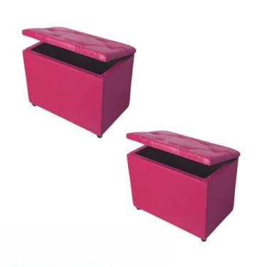 Imagem de Bau organizador Kit 2 Puff Baú Retangular Corino e Suede Porta Objeto Organizador Decorativo Quarto Estofado(Rosa Corino)