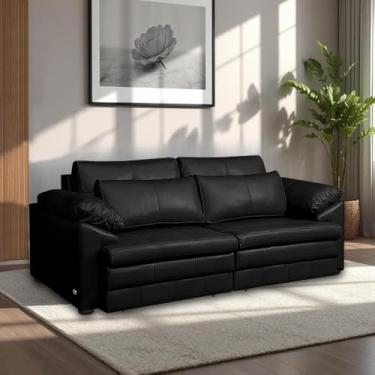 Imagem de Sofá Retrátil 3 Lugares Bipartido Sala de Estar Piece 215cm Couro Preto G58 - Gran Belo