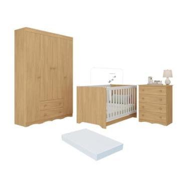 Imagem de Quarto de Bebê Completo Berço Americano 3 em 1 Colchão Realeza Multimóveis Mp4603 Madeirado