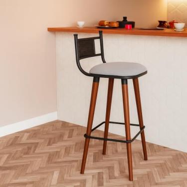 Imagem de Banquetas Alta com Pés de Madeira para Balcão Bancada Bistrô Moderna Luxo (Off White)