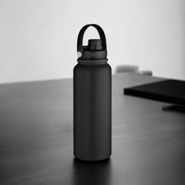 Imagem de Garrafa Térmica de Parede Dupla em Aço Inox, Preta, 1,1L, com Alça de Transporte, Design Moderno