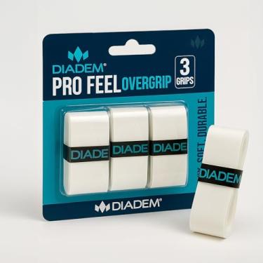 Imagem de Diadem Pro Feel Overgrip | Pacote com 3 | Fita ultrafina de 0,6 mm para tênis e pickleball – Amortecimento superior, absorção de umidade e aderência de longa duração (branca)