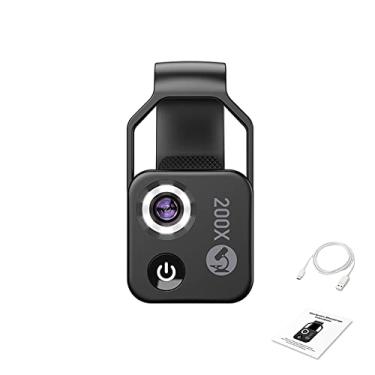 Imagem de Microscópio Portátil para Celular 200X com 6 Luzes LED Brilho Ajustável em 2 Níveis Universal Multifuncional Estudo de Crianças e Estudantes Testes na Indústria Eletrônica Suporta IOS Android Sem Nece