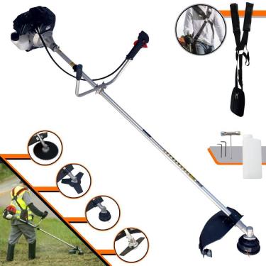 Imagem de Roçadeira Aparador de Grama À Gasolina Toyama RT43LB25A 43cc 1,7HP 2T Completa Com Carretel de Nylon + Faca 2 Pontas + Faca 3 Pontas + Faca 80 Dentes