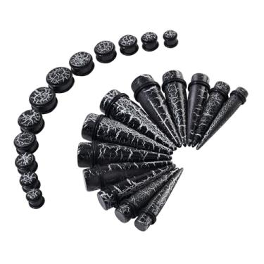 Imagem de YOFANST Kit de alongamento de orelha 24 peças preto estilo rachado 00G - conjunto grande de piercings de acrílico alargadores de ouvido de acrílico expansores leves para homens e mulheres