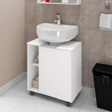 Imagem de Gabinete Para Banheiro Lisboa c/ Porta e 6 Nichos Branco