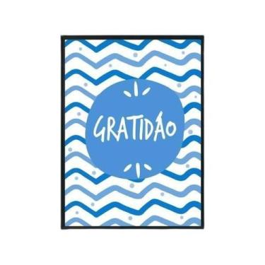 Imagem de Quadro Palavra Gratidão - Azul 24X18 Com Vidro - Preta - Quadros On-Li