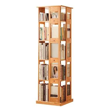 Imagem de UINGBPXT Estante de canto de madeira, giratória, estante com rodinhas de 360°, estante aberta de 2/4/5 camadas, organizador de livros, exibição perfeita