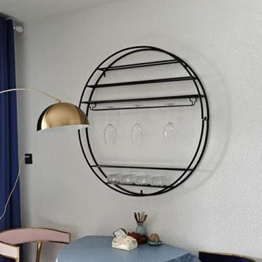 Imagem de Suporte de garrafa de vinho redondo 75 cm/85 cm montado na parede para garrafa de vinho preto metal ferro cálice de vidro prateleira de armazenamento bar prateleiras de exibição de cozinha (tamanho