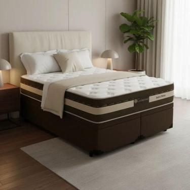 Imagem de Cama Box Baú Queen Sintético + Colchão Esplendor Molas Ensacadas Luckspuma 158x198x75 Cor:marrom