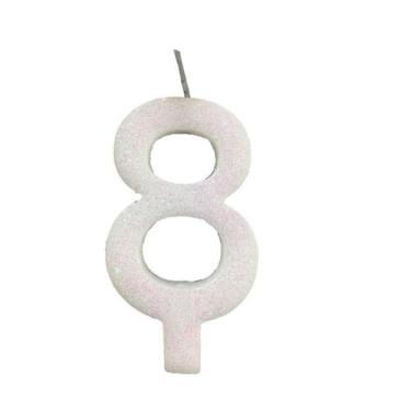 Imagem de Vela De Aniversário 8 Branca Glitter - Illumina