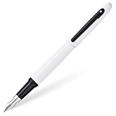 Imagem de Sheaffer Caneta tinteiro de ponta fina com laca branca brilhante VFM com detalhes revestidos em pó preto fosco e preto fosco