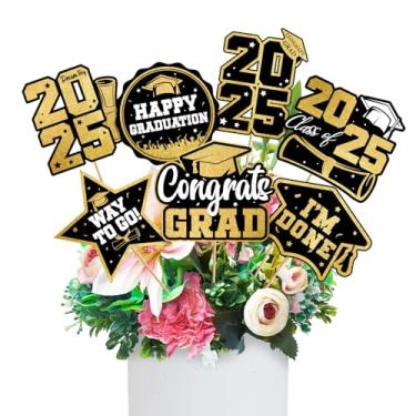 Imagem de 30 peças de decoração de formatura Class of 2025 palitos de centro de graduação, decorações de formatura 2025, palitos de centro de mesa de formatura preto e dourado para jardim de infância,