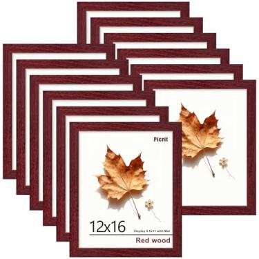 Imagem de Picrit Conjunto de 12 porta-retratos de 30 x 40 cm, tela 21 x 28 cm com tapete ou 30 x 40 sem tapete, molduras para exibição de parede, madeira vermelha escura