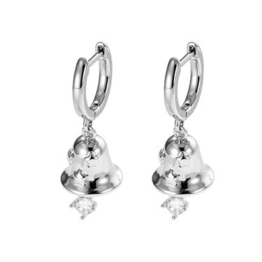 Imagem de Brinco de sino de Natal para mulheres pendurado delicado pequeno brinco de argola com pingente de gota de Natal imitação brilhante zircônia cúbica sino de Papai Noel moda festival festa joia para