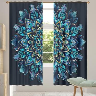 Imagem de 2 conjuntos de painéis étnicos mandala sonho cortinas transparentes arejadas com filtro leve painéis de cortina leve cortina de porta janela para sala de estar, quarto, jantar, 84 polegadas de