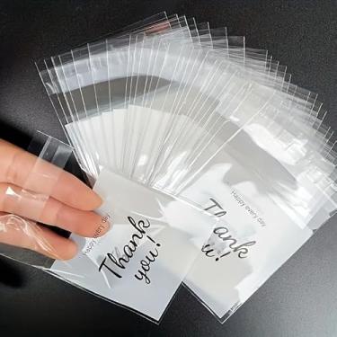 Imagem de 500 peças de sacos de presente autoseláveis OPP pequenos, sacos de petisco transparentes resseláveis com design de agradecimento, 7 x 6 cm, para lembrancinhas de festa, panificação, embalagem de