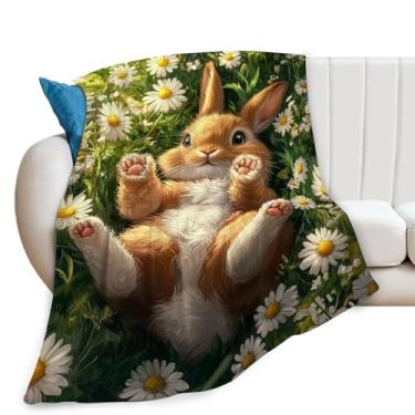 Imagem de Cobertor de coelho fofo, cobertor de coelho, lebre, margarida, presentes para meninas, meninos, crianças, amantes de coelhos, pelúcia macia e aconchegante de lã para sofá-cama 127 x 101 cm