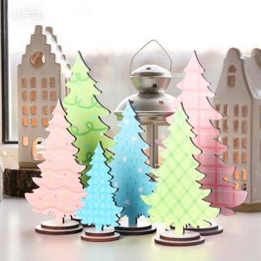 Imagem de Chunful 7 peças de árvore de Natal pastel de madeira pastel, decoração de Natal rústica pastel para árvore de Natal, centro de mesa, bandeja em camadas, decoração para Natal, férias, fazenda, inverno