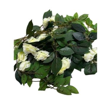 Imagem de Cordão de Flores Artificial 2m com Rosas Primavera Outono – Decoração para Casamentos Festas e Jardim Vertical (branco outono)