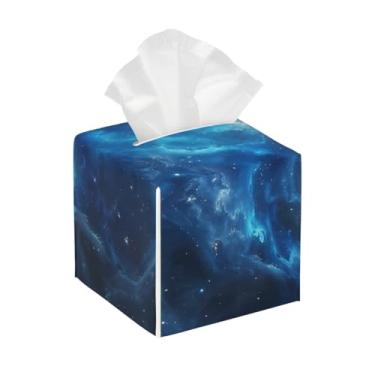 Imagem de Porta-lenços de papel quadrado de couro à prova d'água galáxia azul espaço espaço organizador de papel facial com cinto inferior estojo de tecido para mesa, banheiro, escritório, mesa, carro