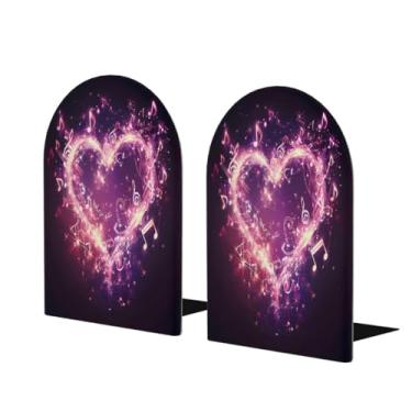 Imagem de Notas musicais de coração rosa grandes suportes de livros de madeira decorativo antiderrapante resistente terminais de livro para mesa de escritório em casa biblioteca de estudo escolar divisórias de