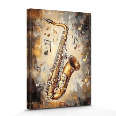 Imagem de DOARTDO Tela de música vintage arte de parede imagem de saxofone instrumentos musicais pôsteres tema musical pintura sala de aula decoração de sala de estar moldura (40,6 cm x 61 cm)
