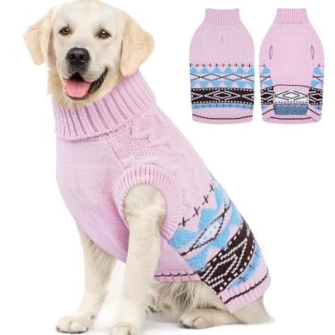 Imagem de MIGOHI Suéter aconchegante para cães, macio GG com orifício para trela | Mantenha quente gola rolê de malha de Natal para cães médios em clima frio, beagle, corgi, shiba inu, rosa, GG