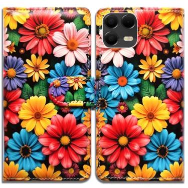 Imagem de Bcov Capa para T-Mobile Revvl 8 Pro, capa de telefone flip de couro com flores brilhantes e coloridas com suporte para compartimento para cartão para T-Mobile Revvl 8 Pro