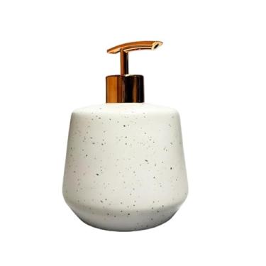 Imagem de Frasco Porta Sabonete Liquido Redondo 500ml Cerâmica Granulada para Banheiro- Design Moderno com Textura Única para Banheiro e Lavabo(Branco)