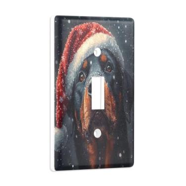Imagem de Blueangle Capa de placa de parede para interruptor de luz - Rottweiler em um chapéu de Natal, capa decorativa para interruptor, placa de parede, tamanho 1 - faixa 4,53 x 2,76 polegadas (331)