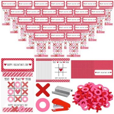 Imagem de 24 conjuntos de cartas de jogo Tic Tac Toe do Dia dos Namorados com sacos de feltro grampeador para decoração de dia dos namorados, presentes de festa de aniversário de casamento