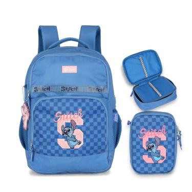 Imagem de Kit Escolar Mochila Costas + Estojo Box Stitch Disney Luxcel