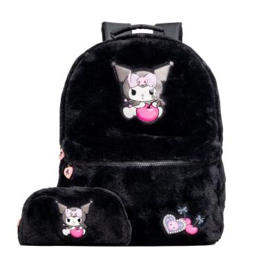 Imagem de Mochila Escolar Costas Pelucia Estojo Simples Amplo Kuromi