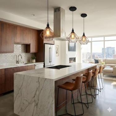 Imagem de Kit com 03 Luminarias Pendente Aramado Modelo Diamante - Cobre - ideal