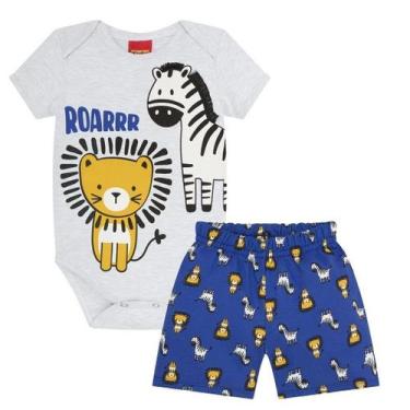 Imagem de Conjunto Bebê Masculino Body Manga Curta Kyly - Estampa Zebra e Leão, 