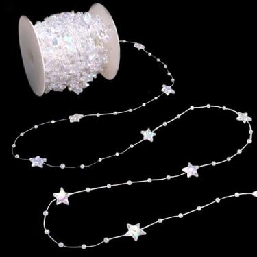 Imagem de AIETSYEI Franja de pompom de poliéster com acabamento em contas de estrela para projetos de artesanato e decoração (hialina)