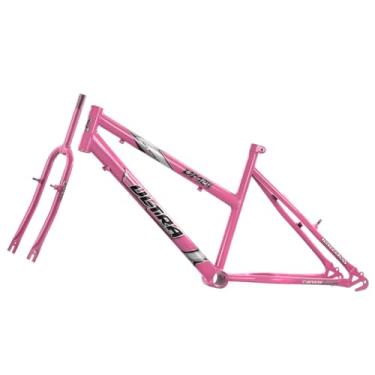 Imagem de Quadro Com Garfo em Aço Carbono Bicicleta Ultra Bike Aro 24 Rosa Bebê