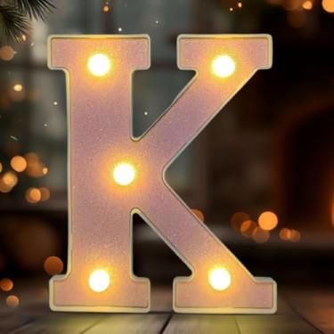 Imagem de Letreiro de LED com letra K, letreiro iluminado do alfabeto para decoração de casa, decorações de festa de casamento de aniversário - K rosa