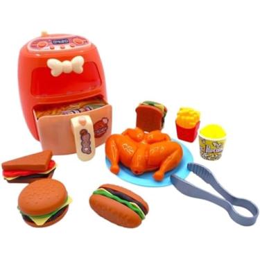 Imagem de Conjunto Air Fryer Infantil com Luzes LED e Acessórios - Brinquedo Cozinha Interativo para Crianças com Sons e Peças Completas para Brincadeira Educativa