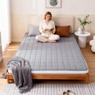 Imagem de Welnow Colchão de futon japonês, tapete de tatame grosso de tamanho duplo, portátil e dobrável, colchão com bolsa de armazenamento, almofada de dormir para adultos, dormitório, cama de hóspedes