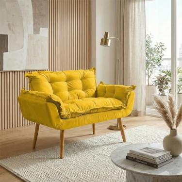 Imagem de Namoradeira Decorativa Para Sala Recepção Consultório Alice Suede Cores (Amarelo)