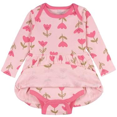 Imagem de Onesies Brand Vestido body de manga comprida para bebês meninas, Tulipas rosa, 3-6 Meses