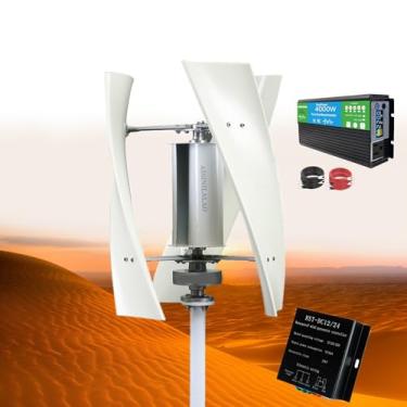 Imagem de 24v,AISINILALAO Gerador de Turbina Eólica Vertical, 3000W 12V 24V 48V 220V, Turbina Eólica de 3 Pás com Levitação Magnética Silenciosa e Conjunto com Inversor para Casa ou Campismo