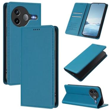 Imagem de Capa carteira fina para Xiaomi Poco F7 Pro 5G com capa flip magnética, compartimentos para cartões e suporte, bloqueio RFID, compatível com carregamento sem fio, capa protetora à prova de choque (azul