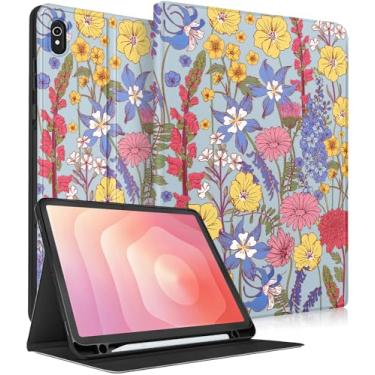 Imagem de Wazzasoft Capa para Samsung Galaxy Tab S11 – Capa tipo fólio inteligente com porta-lápis embutido, design fofo para tablet Samsung S11 de 11 polegadas (SM-X730/X736/X736B), linha floral