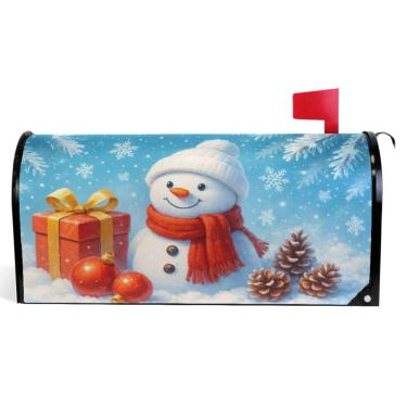 Imagem de TSENQUE Capas de caixa de correio de outono magnéticas sazonais vinil caixa de correio envoltórios inverno à prova de intempéries férias caixa de correio decoração bonito Natal boneco de neve branco