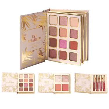 Imagem de Paleta De Maquiagem Glitter,12 Cores De Sombra Para Olhos,Sombra De Olhos Estilo Livro Com 4 Blush E 4 Gloss Labial | Para Mulheres, Meninas, Beleza, Festa, Uso Diário, Palco