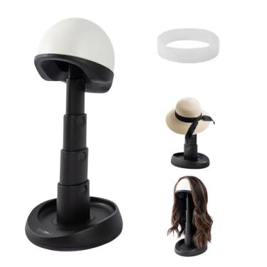 Imagem de Cabeça de peruca ajustável - Suporte de peruca para viagens e salão de beleza para proteção de estilo, suporte compacto dobrável, expande perucas longas e curtas (branco e preto)