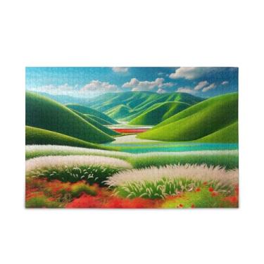 Imagem de Quebra-cabeça de 1000 peças, colinas e flores coloridas, presente faça você mesmo, com bolsa de armazenamento de malha, atividade familiar divertida